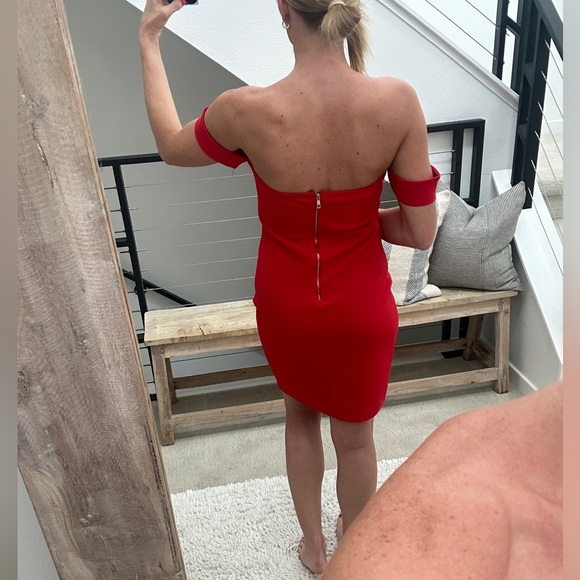 Red off the shoulder formal wedding event mini dress L - Picture 5 of 10